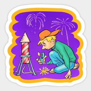 Retro Rocket Fireworks Sticker